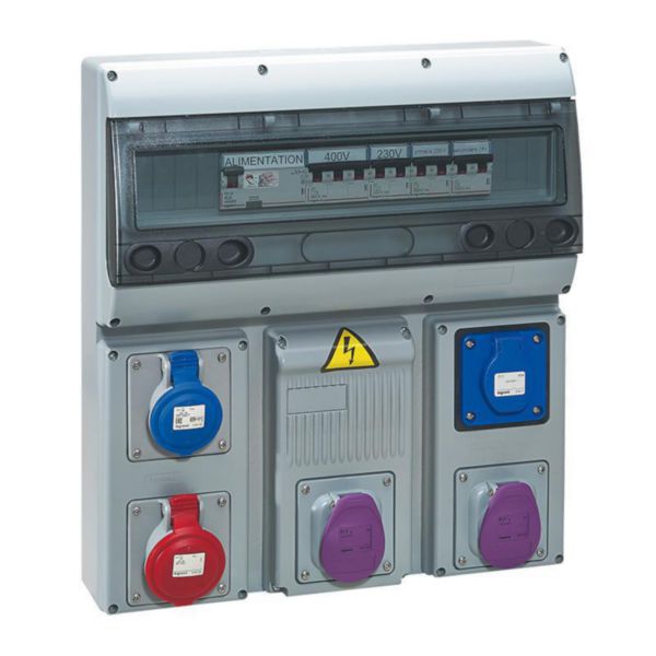Coffret 5 prises P17 IP44 avec disjoncteur, interrupteur différentiel et transformateur de sécurité 150VA