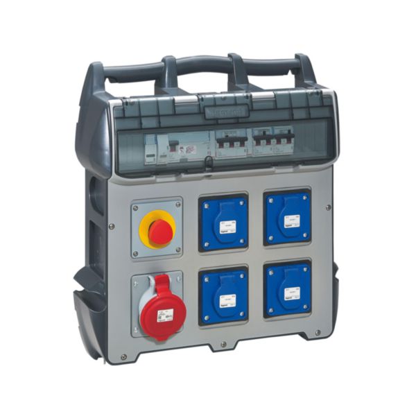 Coffret de chantier P17 IP44 IK09 40A - 400V~ - avec 4 prises brochage domestique, 1 prise 32A 3P+T et protections