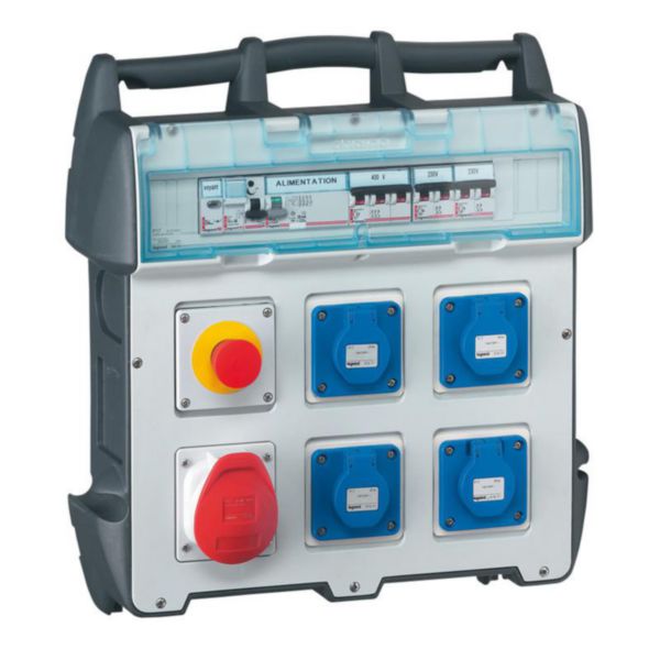 Coffret de chantier P17 IP44 IK09 40A - 400V~ - avec 4 prises brochage domestique, 1 prise 32A 3P+N+T et protections