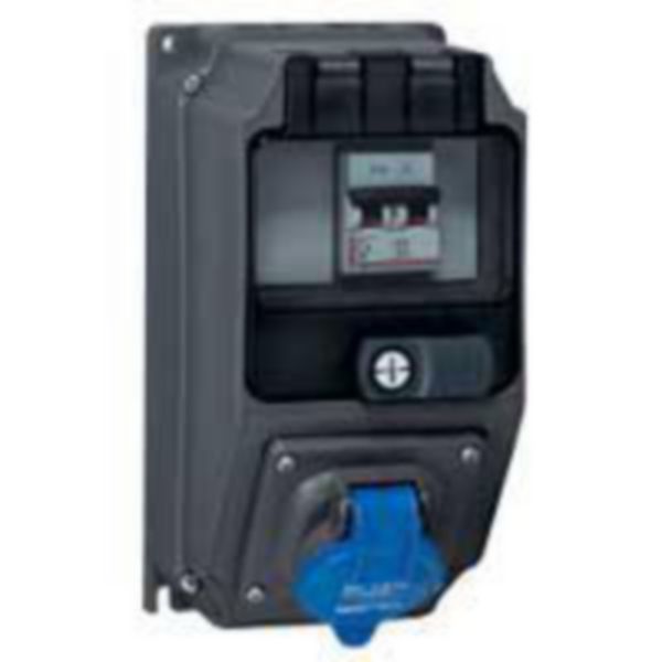 Coffret monoprise Hypra IP44 - 1 prise 2P+T 32A 200V~ à 250V~ et 1 disjoncteur
