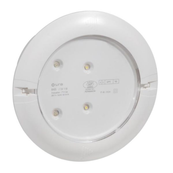 BAEH encastré à LEDs 8lm 5h Kickspot IP40 IK04 plastique SATI Connecté