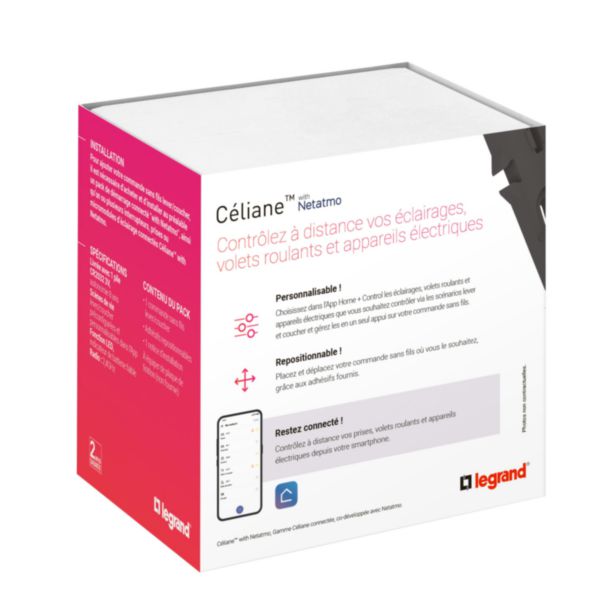 Commande sans fils 2 scénarios Lever/Coucher pour installation connectée Céliane with Netatmo - blanc sans plaque