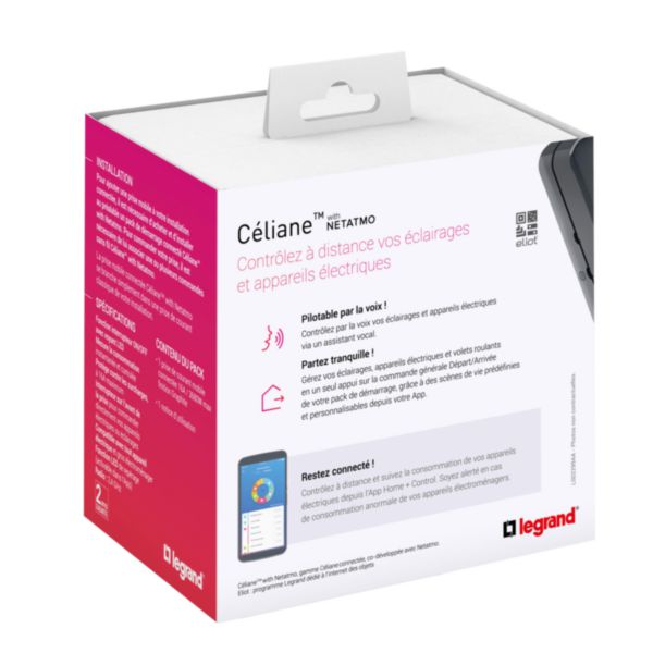 Prise mobile connectée Céliane with Netatmo 16A 1 circuit 3680W ON-OFF et mesure puissance - graphite