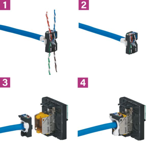 Prise RJ45 catégorie 6 STP inclinées à 45° Mosaic 2 modules - blanc