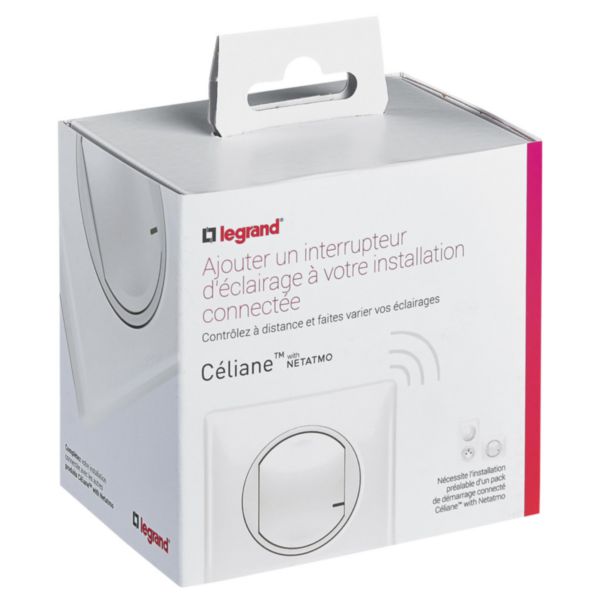 Interrupteur à option variateur à câbler pour installation connectée Céliane with Netatmo avec plaque Laqué Blanc