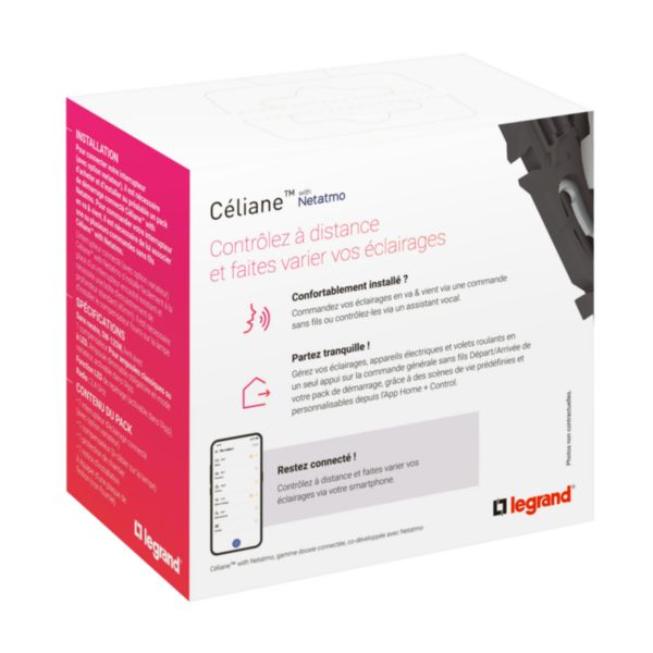 Interrupteur filaire connecté sans neutre avec option variateur Céliane with Netatmo 5W à 125W LED - blanc sans plaque