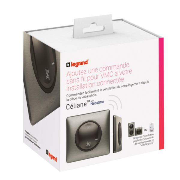 Interrupteur sans fils pour VMC pour installation connectée Céliane with Netatmo avec plaque Métal Tungstène