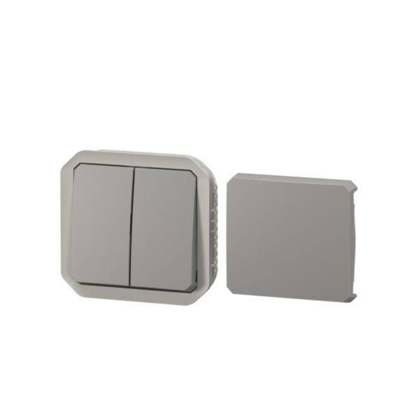 Transformeur étanche réversible pour réaliser 5 fonctions Plexo IP55 IK08 avec enjoliveur finition gris