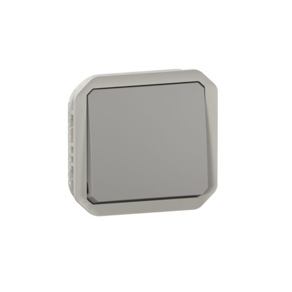 Interrupteur ou va-et-vient étanche Plexo 10AX 250V~ IP55 IK08 avec enjoliveur finition gris