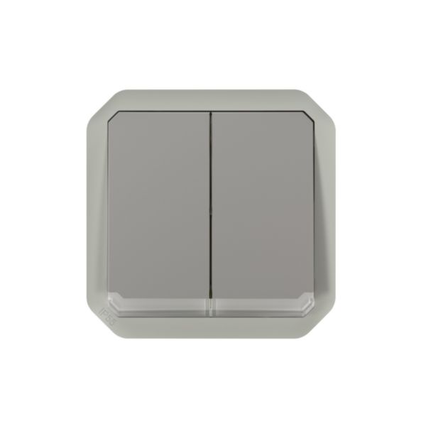 Commande double étanche pour réaliser 3 fonctions lumineuses Plexo IP55 IK08 avec enjoliveur finition gris