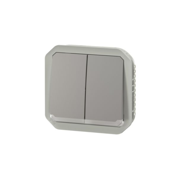 Commande double étanche pour réaliser 3 fonctions lumineuses Plexo IP55 IK08 avec enjoliveur finition gris