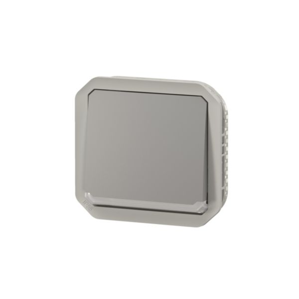 Poussoir NO témoin avec voyant étanche Plexo 10A IP55 IK08 avec enjoliveur finition gris