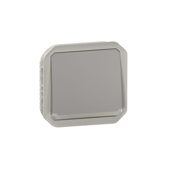 Poussoir NO-NF lumineux avec voyant étanche Plexo 10A IP55 IK08 avec enjoliveur finition gris