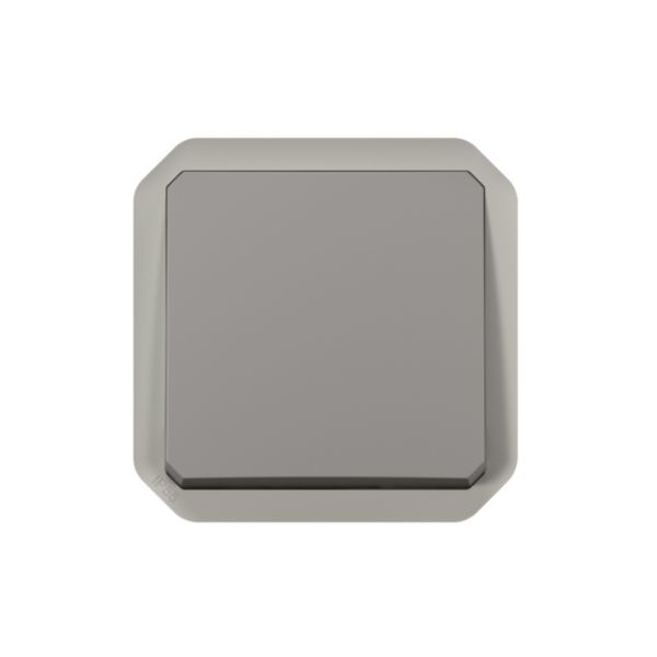 Poussoir NO-NF étanche Plexo 10A IP55 IK08 avec enjoliveur finition gris