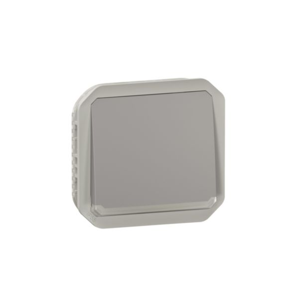 Poussoir NO lumineux avec voyant étanche Plexo 10A IP55 IK08 avec enjoliveur finition gris