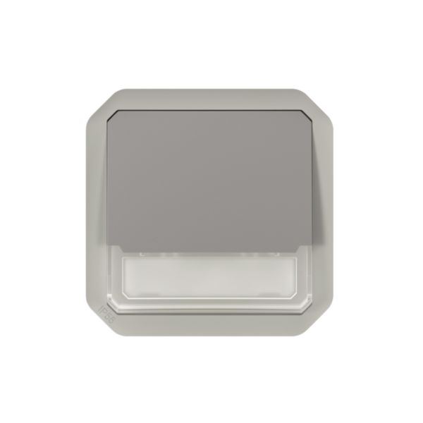 Poussoir NO-NF lumineux porte-étiquette avec voyant étanche Plexo 10A IP55 IK08 avec enjoliveur finition gris