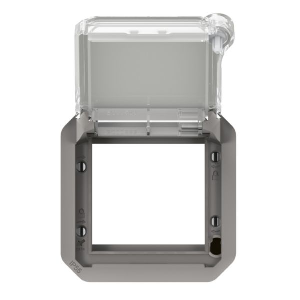 Adaptateur étanche Plexo IP55 pour fonction Mosaic - verrouillable par outil finition gris à volet transparent