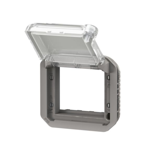 Adaptateur étanche Plexo IP55 pour fonction Mosaic - verrouillable par outil finition gris à volet transparent