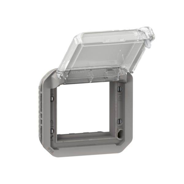 Adaptateur étanche Plexo IP55 pour fonction Mosaic - verrouillable par outil finition gris à volet transparent