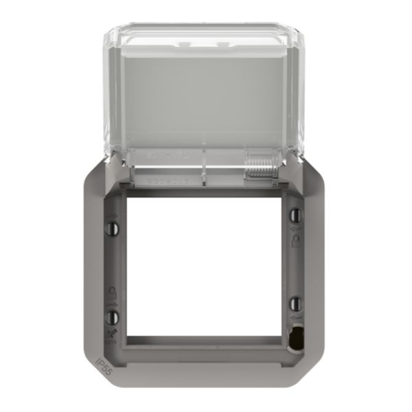 Adaptateur étanche Plexo IP55 pour fonction Mosaic - finition gris à volet transparent