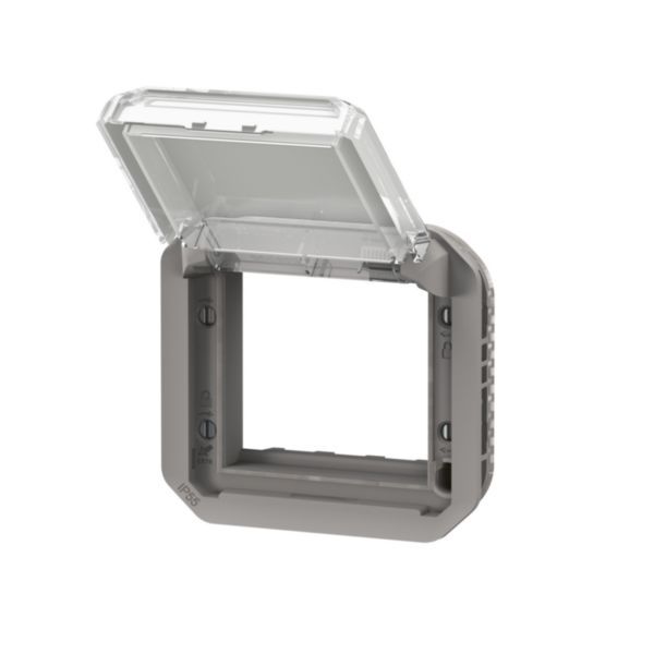 Adaptateur étanche Plexo IP55 pour fonction Mosaic - finition gris à volet transparent