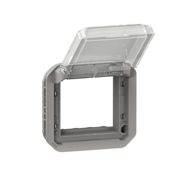 Adaptateur étanche Plexo IP55 pour fonction Mosaic - finition gris à volet transparent