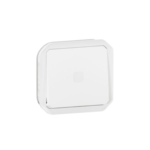 Interrupteur temporisé lumineux sans neutre étanche Plexo 230V 50Hz à 60Hz IP55 IK05 avec enjoliveur finition blanc
