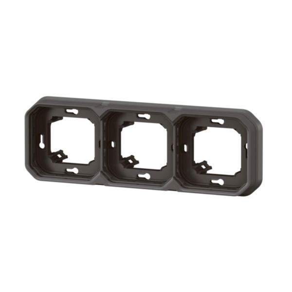 Support plaque étanche pour montage encastré 3 postes horizontaux ou verticaux Plexo - anthracite