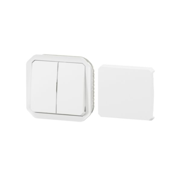 Transformeur étanche réversible pour réaliser 5 fonctions Plexo IP55 IK08 avec enjoliveur finition blanc