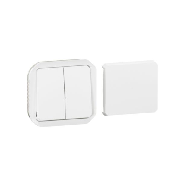 Transformeur étanche réversible pour réaliser 5 fonctions Plexo IP55 IK08 avec enjoliveur finition blanc