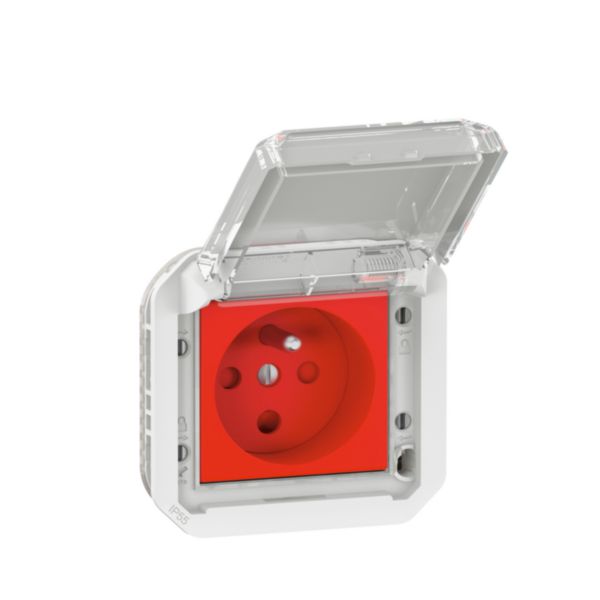 Prise de courant 2P+T à détrompage étanche Plexo 16A 250V IP55 IK08 avec enjoliveur finition blanc