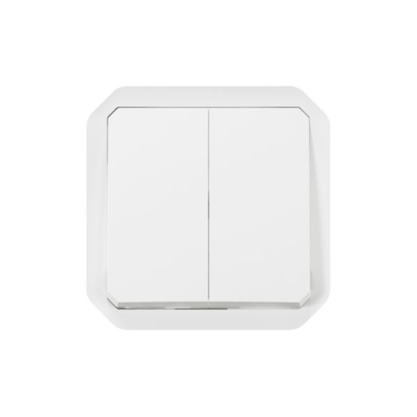 Commande double étanche pour réaliser 3 fonctions Plexo IP55 IK08 avec enjoliveur finition blanc