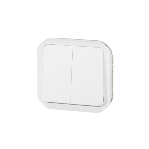 Commande double étanche pour réaliser 3 fonctions Plexo IP55 IK08 avec enjoliveur finition blanc