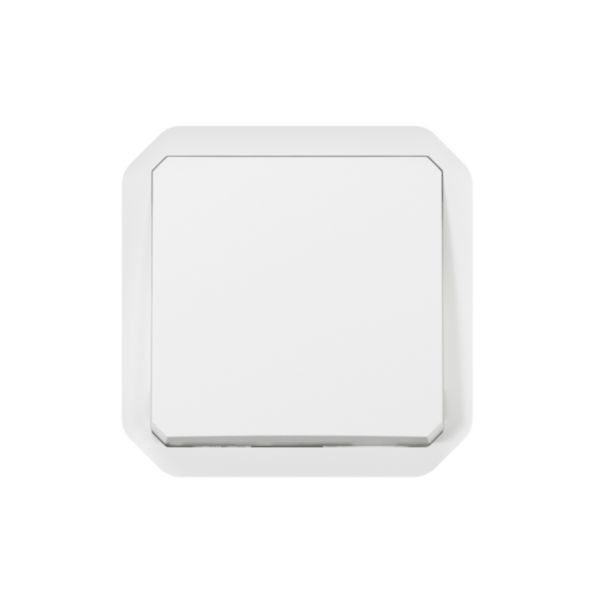 Poussoir NO étanche Plexo 10A IP55 IK08 avec enjoliveur finition blanc