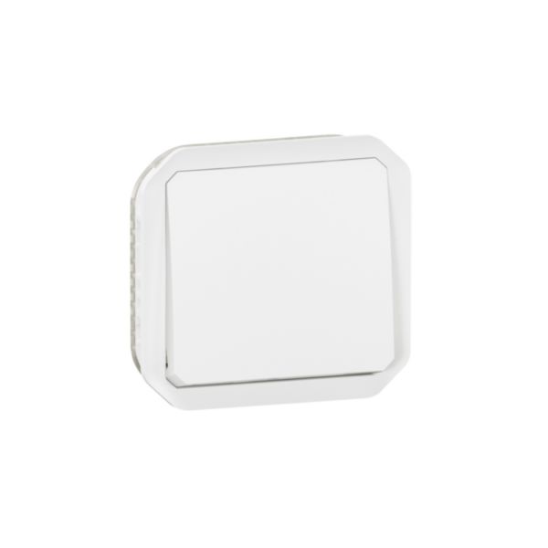 Poussoir NO étanche Plexo 10A IP55 IK08 avec enjoliveur finition blanc