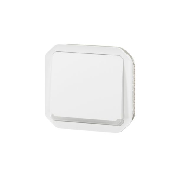 Poussoir NO lumineux avec voyant étanche Plexo 10A IP55 IK08 avec enjoliveur finition blanc