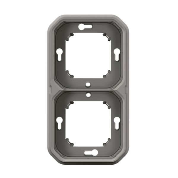 Support plaque étanche pour montage encastré 2 postes horizontaux ou verticaux Plexo - gris