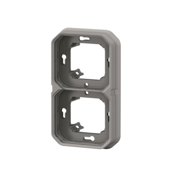 Support plaque étanche pour montage encastré 2 postes horizontaux ou verticaux Plexo - gris