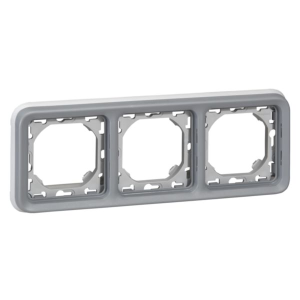 Support plaque étanche 3 postes horizontaux Plexo composable IP55 - gris