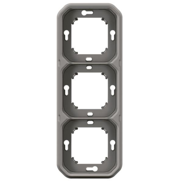 Support plaque étanche pour montage encastré 3 postes horizontaux ou verticaux Plexo - gris