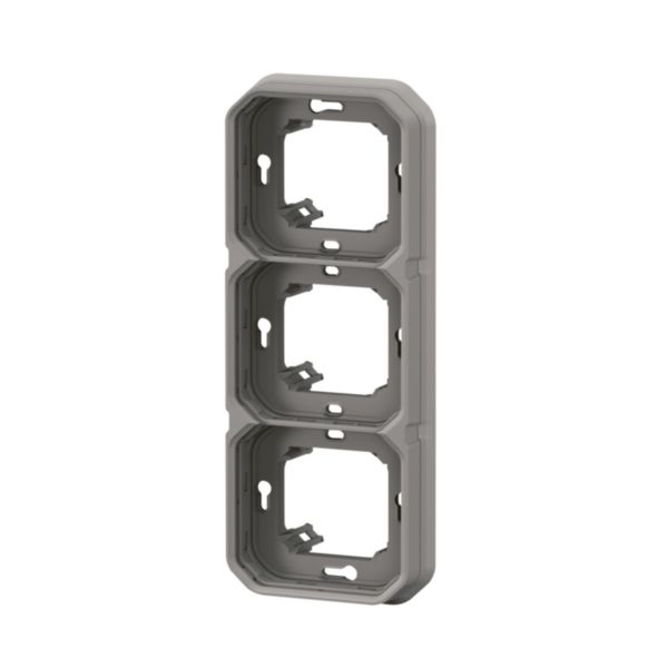 Support plaque étanche pour montage encastré 3 postes horizontaux ou verticaux Plexo - gris