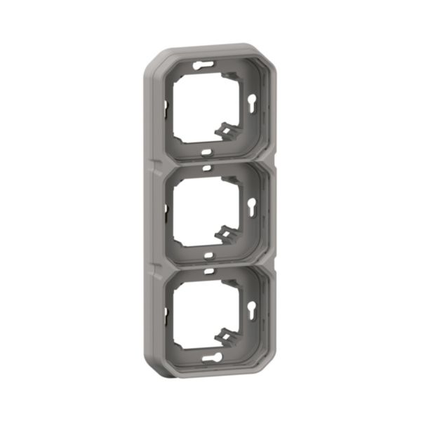 Support plaque étanche pour montage encastré 3 postes horizontaux ou verticaux Plexo - gris