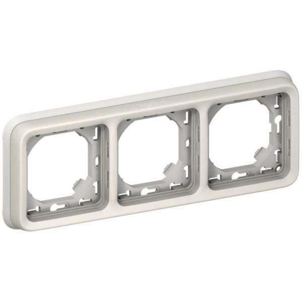 Support plaque étanche 3 postes horizontaux Plexo composable IP55 - blanc