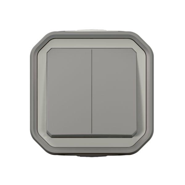 Commande double étanche pour réaliser 3 fonctions Plexo IP55 IK08 livrée complète pour fixation saillie - gris