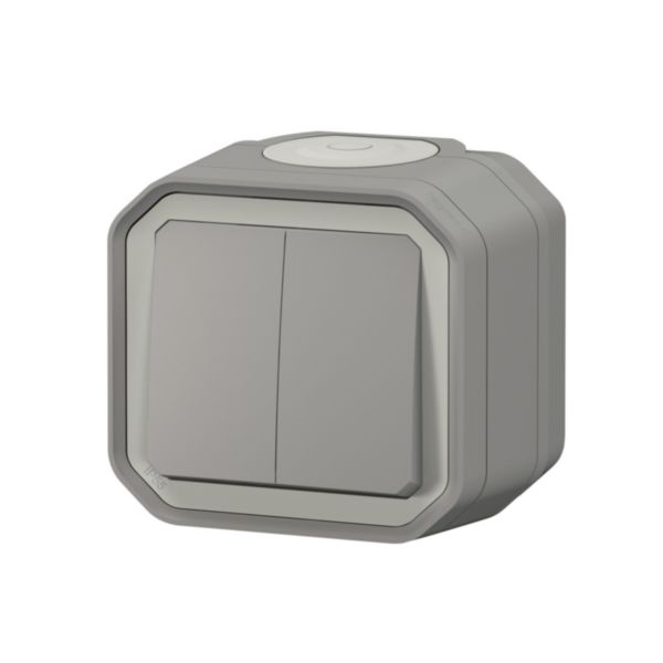 Commande double étanche pour réaliser 3 fonctions Plexo IP55 IK08 livrée complète pour fixation saillie - gris