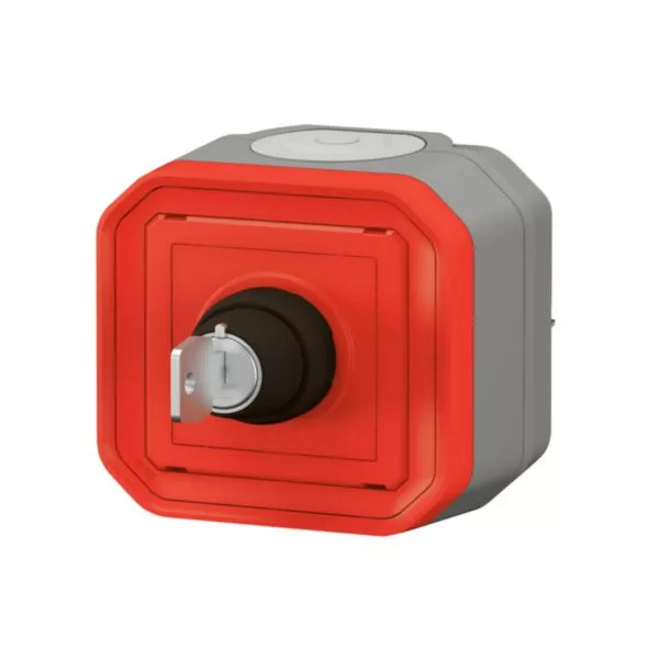 Coffret de commande de relayage arrêt pompier étanche Plexo IP55 IK07 avec marquage O I livré avec 2 clés complet fixation saillie