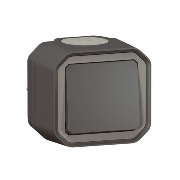 Poussoir NO étanche Plexo 10A IP55 IK08 livré complet pour fixation saillie - anthracite