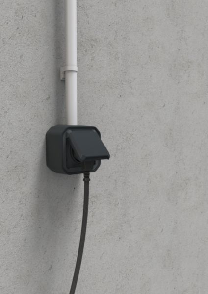 Prise de courant 2P+T étanche Plexo 16A 250V IP55 IK08 livrée complète pour fixation saillie - anthracite