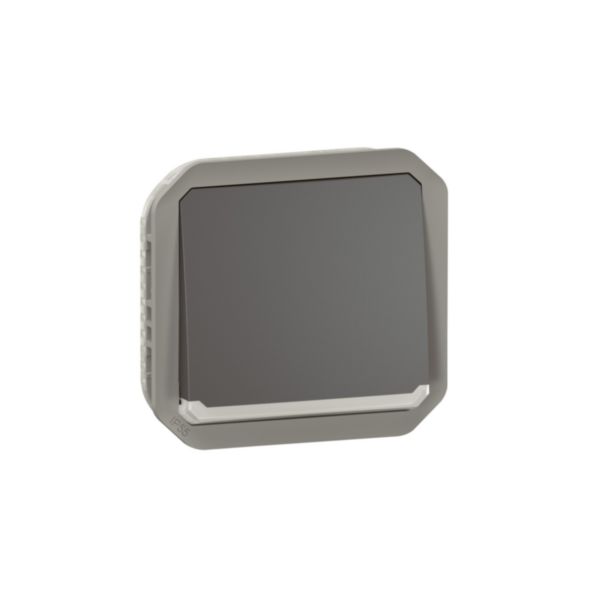 Poussoir NO-NF lumineux avec voyant étanche Plexo 10A IP55 IK08 avec enjoliveur finition anthracite