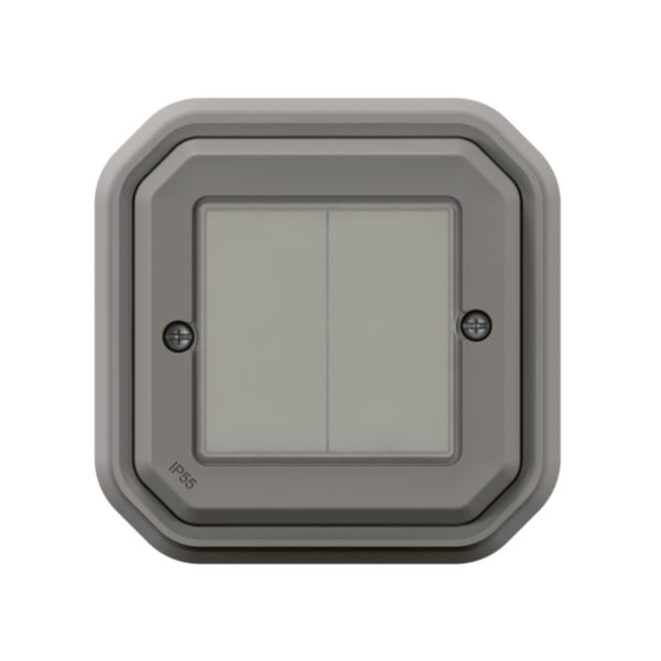 Commande double sans fils, sans pile Self-e étanche Plexo with Netatmo IP55 pour éclairage et prises - complète gris